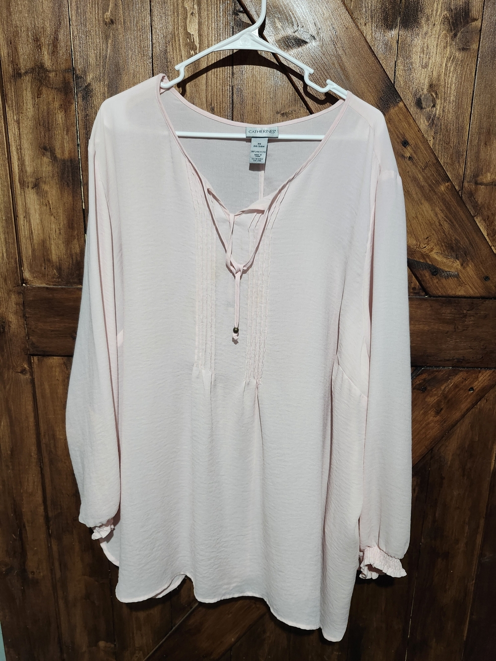 Catherines Pale Pink Peasant Tunic with Tie Neck